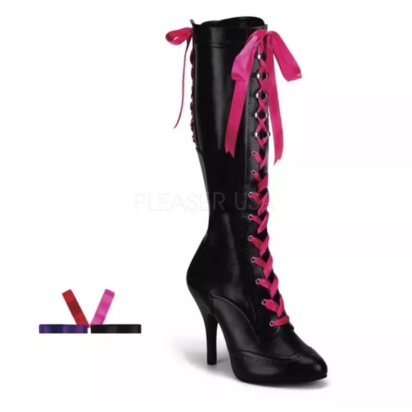 bordello Shoes - Black wingtip Bordello knee high Boots SZ 10